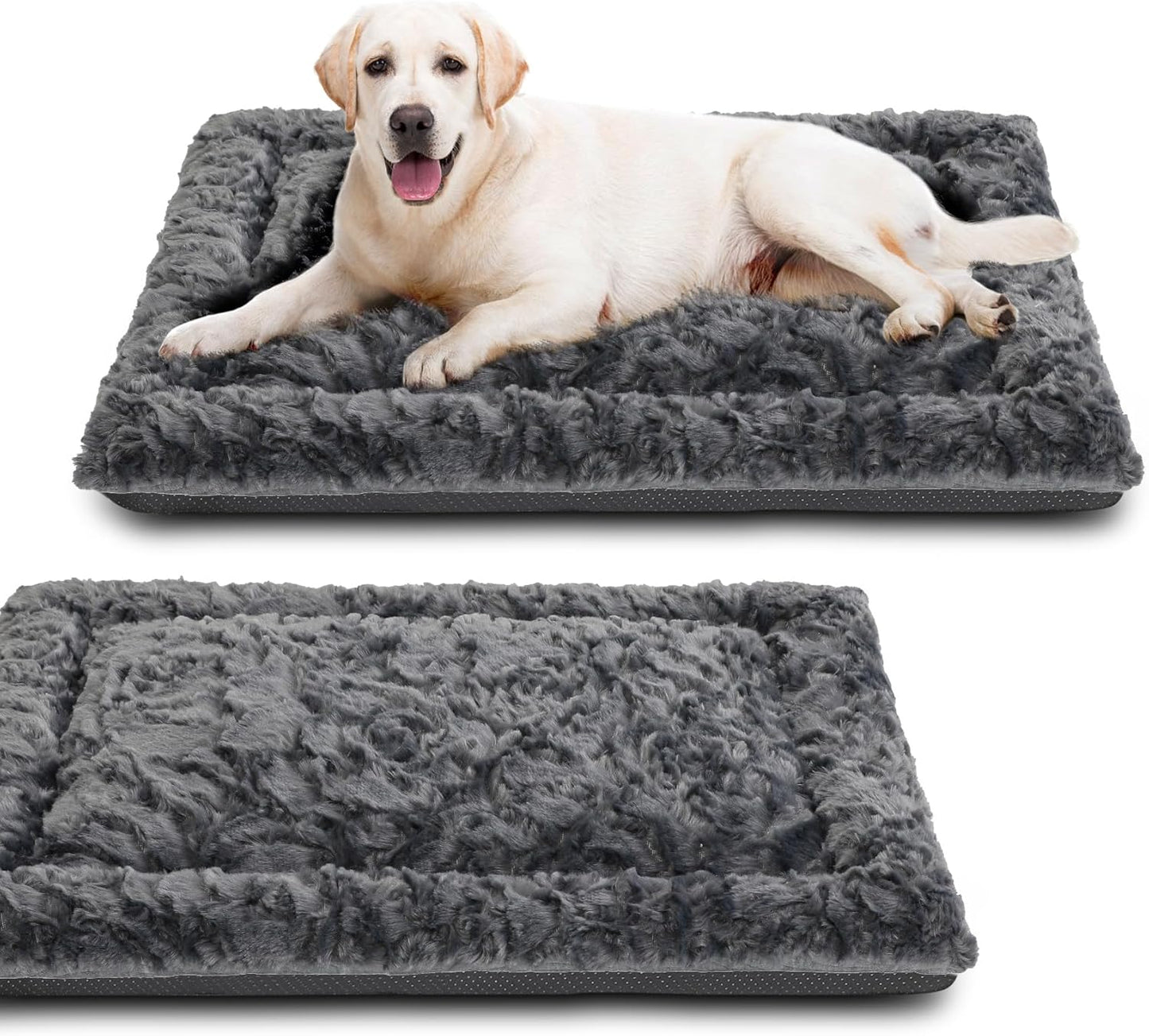 2 Pack Dog Bed for Large Medium Small Dogs,Reversible Rectangle Dog Bed,Washable Orthopedic Durable Sofa Bed for Pet Sleeping Puppy Cat-L-Grey