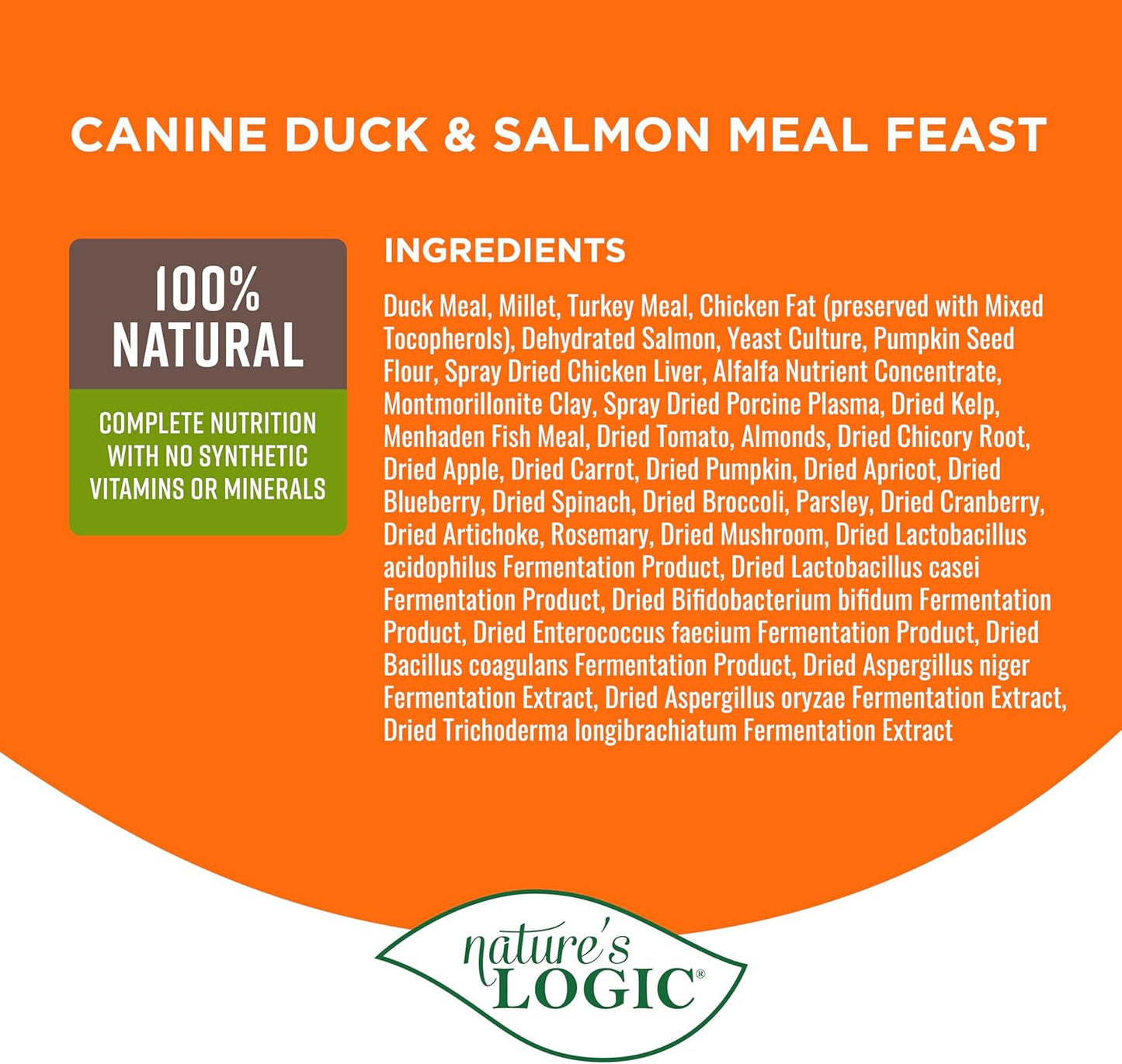 NATURE'S LOGIC Dry Dog Food - 100% Natural - No Synthetics - for All Ages, Sizes, Breeds - Free from Common Allergens, High Protein - Duck & Salmon Meal Feast, 13lbs