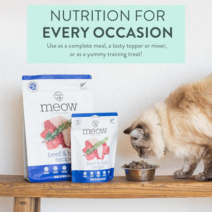 The New Zealand Natural Pet Food Co. Meow Air Dried Cat Food - Beef & Hoki Recipe - Topper, Mixer or as Cat Training Treats, All Life Stages - 26.5 oz