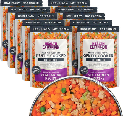 Health Extension Gently Cooked Grain-Free Vegetarian Formula Dog Food, Human-Grade & Shelf-Stable with Superfoods, Supports Digestion, Immunity, Skin & Coat, 9 oz Pouch (Pack of 10)