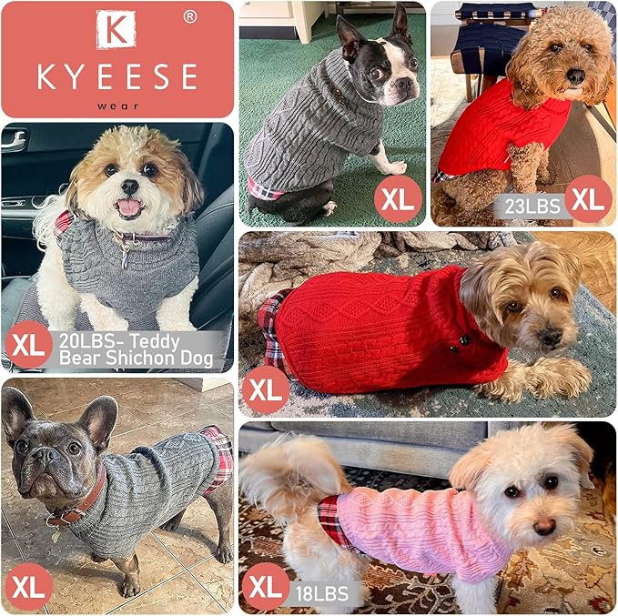 KYEESE Dog Sweater Stretchy Knitwear Cat Clothes with Gingham Patchwork Thick Pet Coat for Fall Winter Cold Weather Warm Turtleneck Medium Dogs Sweater Soft Pullover Dog Sweaters for Medium Dogs Boy