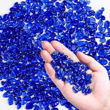 Colorful Glass Stones, 1 LB Fish Tank Gravel, Small Irregular Rainbow Aquarium Gravel for Aquarium Decorations and Turtle Tank , Sea Glass Beads Crystals for Fish Bowl, Vase Filler,Cobalt Blue