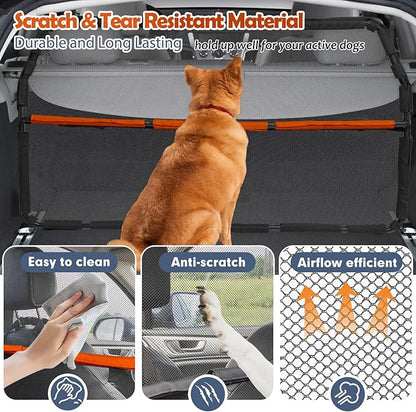 Dog Barrier for Cargo Area, 46" Wide See Through Vehicle Car Hatchback Dog Car Net Barrier, Dog Car Net Mesh for 3rd Row Seat,Back Seat Car Divider Barrier Restraint Fence Trunk Shield for Car
