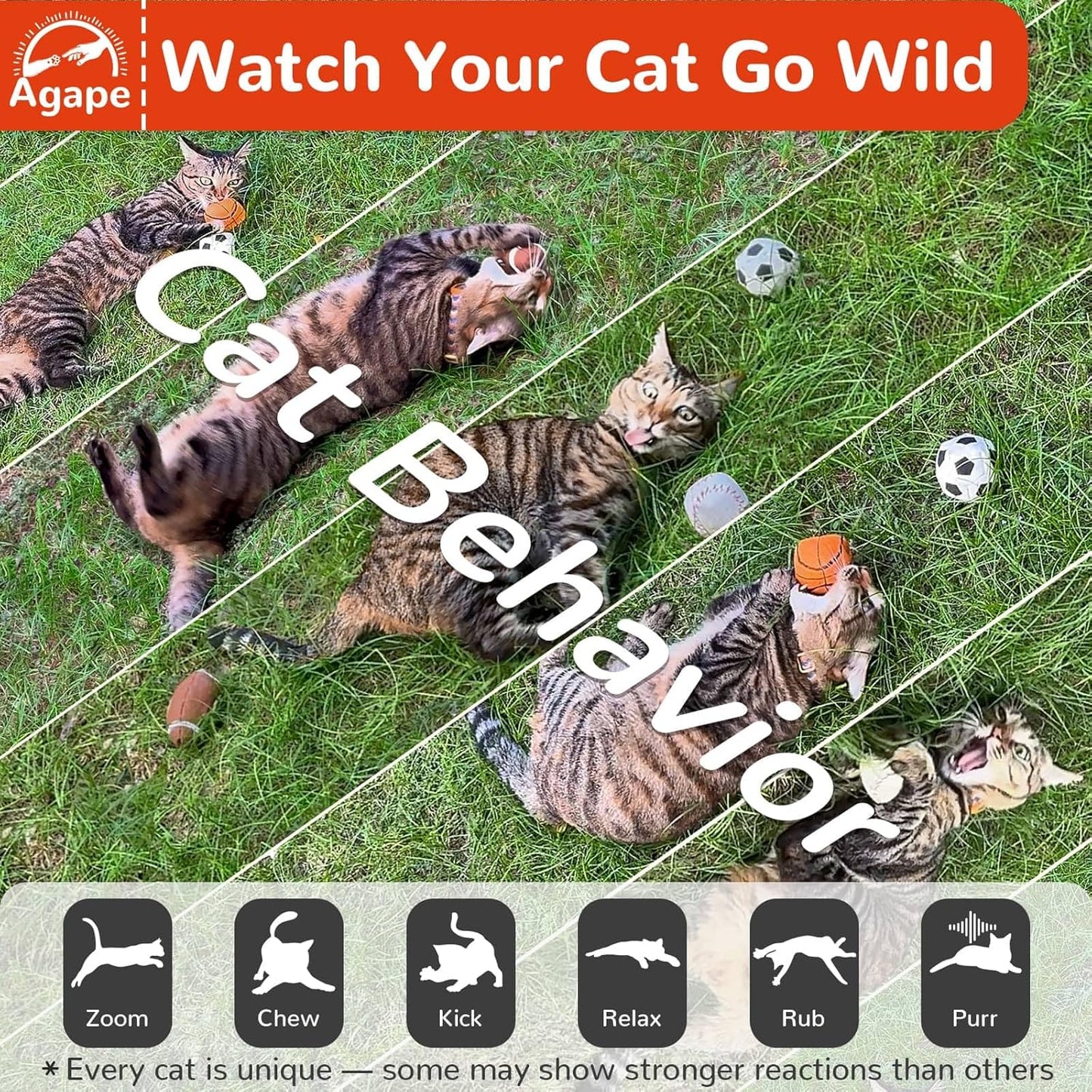 Agape Natural Cat Toys, 100% Catnip & Silvervine Filled, Interactive Chew and Kicker Balls for Indoor Cats, Enrichment and Teeth Cleaning Fun for Bored Cats and Kittens, 4 Pack Crinkle Cat Toys