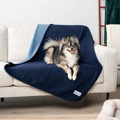 PetAmi Waterproof Dog Blanket for Medium Large Pets Dogs Cats, Pet Couch Cover Protector for Furniture, Reversible Washable Soft Fleece Cat Blanket for Bed Couch Sofa, 40x60 (Navy/Blue)