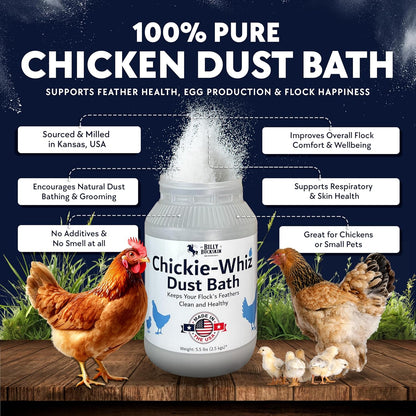 5.5lb Chickie-Whiz Chicken Dust Bath - Made in USA - All Natural Volcanic Ash Dust Bath for Chickens - Healthier Eggs & Feathers - Chicken Coop Accessories for Farms by Billy Buckskin Co.