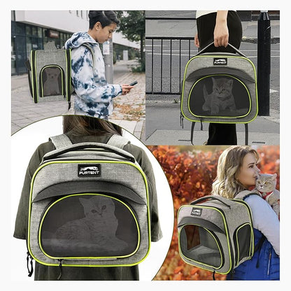 Guinea Pig Cage, Breathable and Collapsible, Small Pet Bag with Safety Leash - for Puppy, Kitten, Bunnies Weighing up to 8 Pounds Designed for Travel, Hiking, Walking and Outdoor Use, Gray Green