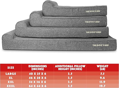 The Dog’s Bed Orthopedic Headrest Dog Bed XXXL Grey Linen, Memory Foam, Pain Relief for Arthritis, Hip & Elbow Dysplasia, Post Surgery, Lameness, Waterproof Washable Cover
