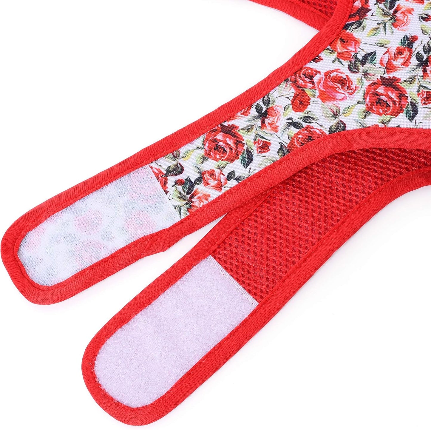 Mile High Life Dog Harness, Air Mesh Floral Vest Harness for 20 lbs Small Dogs & Cats, Easy Get on Adjustable Easy Closures Both Neck and Chest(Red Rose, S Chest 16"-18")