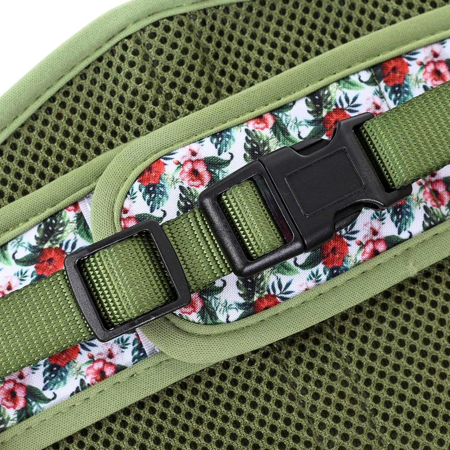 Mile High Life Dog Harness, Air Mesh Floral Vest Harness for 20 lbs Small Dogs & Cats, Easy Get on Adjustable Easy Closures Both Neck and Chest(Wild Rose, M Chest 18"-20")