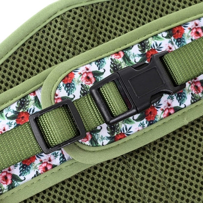 Mile High Life Dog Harness, Air Mesh Floral Vest Harness for 20 lbs Small Dogs & Cats, Easy Get on Adjustable Easy Closures Both Neck and Chest(Wild Rose, M Chest 18"-20")