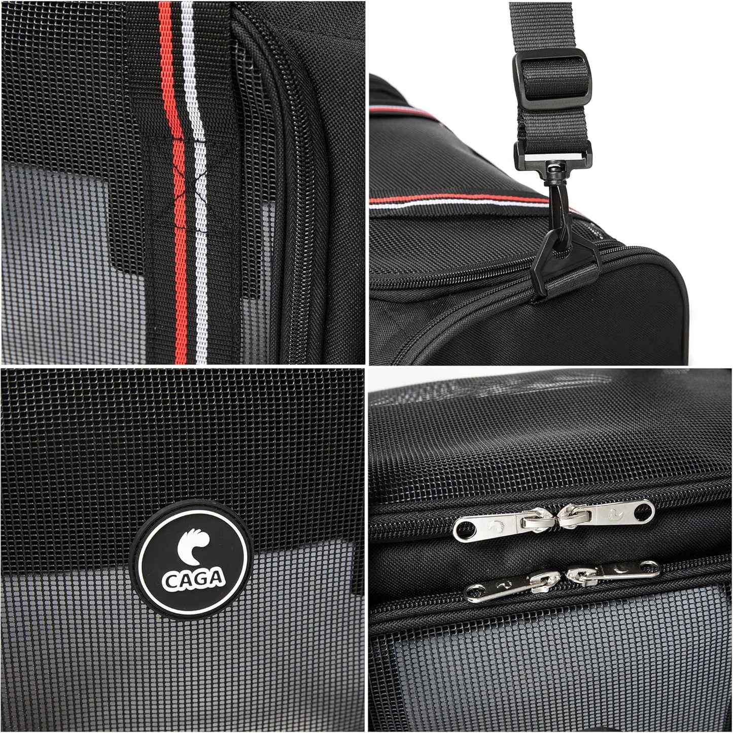 CAGA Soft-Sided Pet Carrier - Ventilated Foldable & Collapsible Under Seat Travel Kennel with Pockets for Small to Medium Dogs & Cats up to 15 lbs (Black)