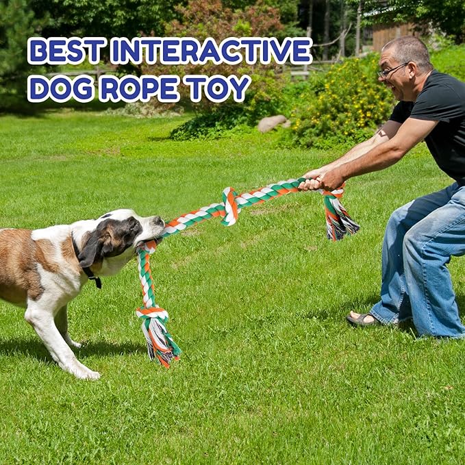 Dog Toys for Aggressive Chewers 2 Pack - Indestructible Natural Cotton Rope Toy, Tough Chew Toys for Medium/Large Breeds, Tug of War Dog Pull Rope Teeth Cleaning, Daily Companionship