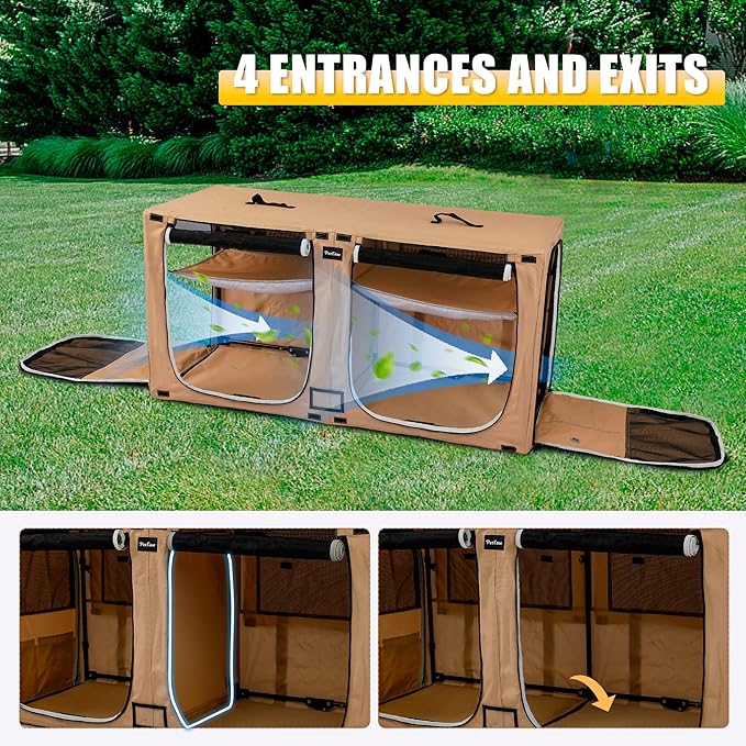 Huge Sapce Double Compartment Cat Travel Carrier with Litter Box & Homack | Cat Show Kennel Cage Crate with Mat & Water Bottle