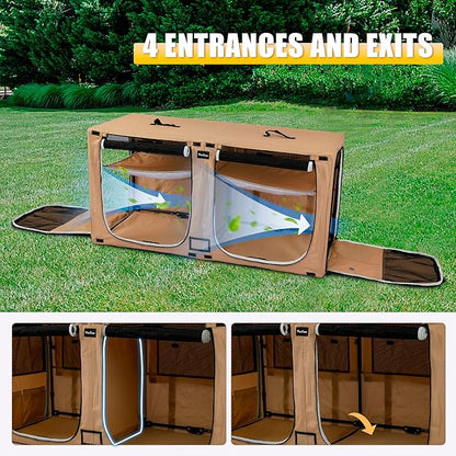 Huge Sapce Double Compartment Cat Travel Carrier with Litter Box & Homack | Cat Show Kennel Cage Crate with Mat & Water Bottle