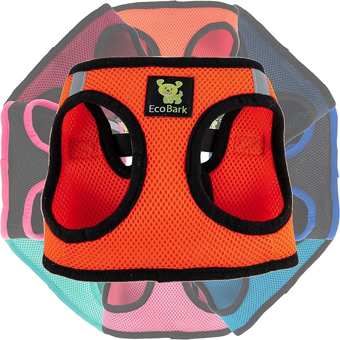 EcoBark Step in Dog Harness - Reflective Soft Luxurious Mesh Dog Harnesses for XXS, XS, Small, and Medium Dogs Eco-Friendly Comfort Secure Halter No Pull Adjustable Pet Vest (Orange, Medium)