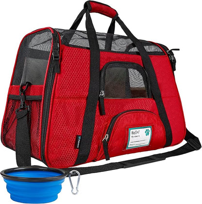 PetAmi Airline Approved Pet Carrier for Cat, Soft Sided Dog Carrier for Small Dogs, Cat Travel Supplies Accessories for Indoor Cats, Ventilated Pet Carrying Bag Medium Large Kitten Puppy, Small Red
