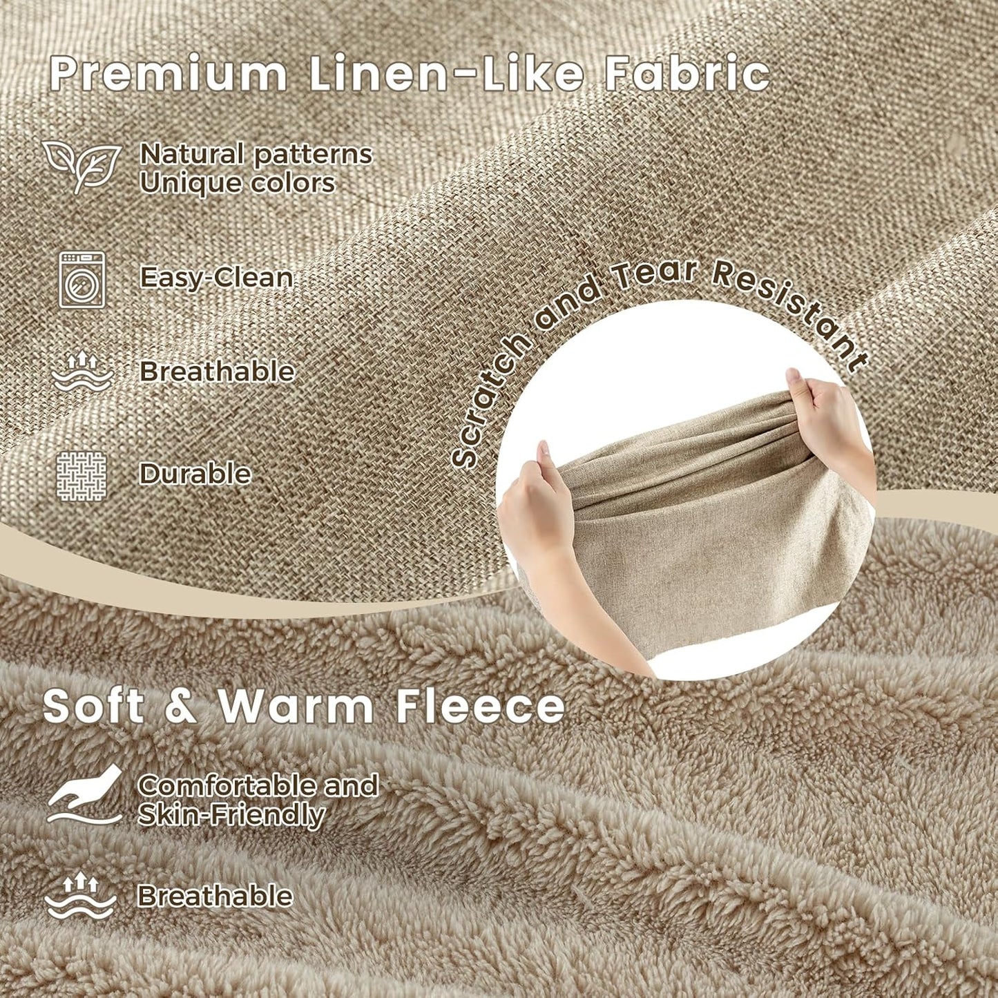 Miguel Faux Linen Dog Bed with Removable Cushion Pillow for Medium Small Dogs, Washable Pet Bed with Side Easy to Wash Puppy Bed, Rectangle Cat Bed for Indoor Cat with Anti-Slip Bottom, Beige 25 Inch