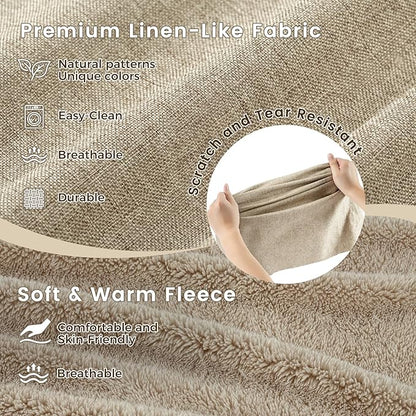 Miguel Faux Linen Dog Bed with Removable Cushion Pillow for Medium Small Dogs, Washable Pet Bed with Side Easy to Wash Puppy Bed, Rectangle Cat Bed for Indoor Cat with Anti-Slip Bottom, Beige 35 Inch