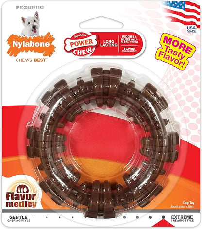 Nylabone Textured Ring Power Chew Toy for Small Dogs, Durable Dog Toys for Aggressive Chewers, Strong Dog Chew Bones To Keep Them Busy, Flavor Medley, Small - Up to 25 lbs, 1 Count