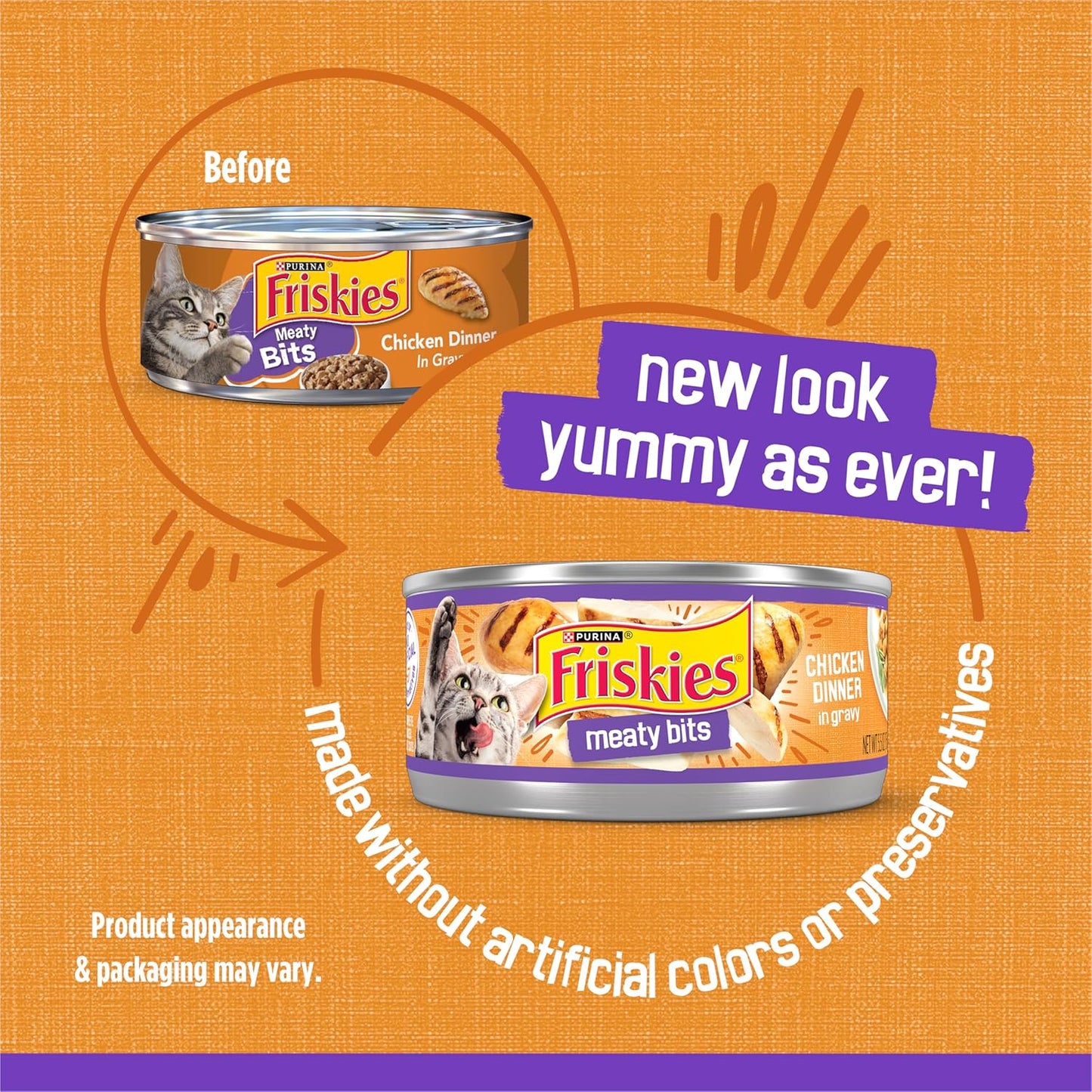 Purina Friskies Wet Cat Food, Meaty Bits Chicken Dinner in Gravy - (Pack of 24) 5.5 oz. Cans