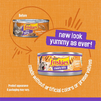 Purina Friskies Wet Cat Food, Meaty Bits Chicken Dinner in Gravy - (Pack of 24) 5.5 oz. Cans