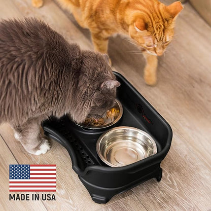 Neater Feeder Express Mess Proof Cat Bowls Elevated, No Spill Feeding Station, Stainless Steel Dishes for Food and Water, Raised Bowls for Indoor Cats, No Fatigue Whisker Friendly Dish, Black