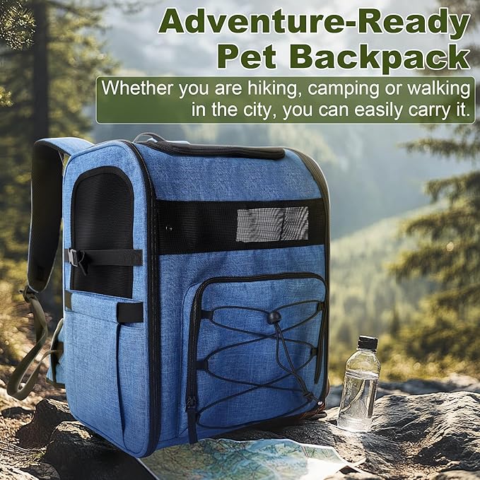 Dog Carrier Backpack for Small Dogs – Breathable and Comfortable Pet Travel Bag with, Safety Buckle and Adjustable Straps, Ideal for Hiking and Outdoor Adventures, Standard Pad, Blue