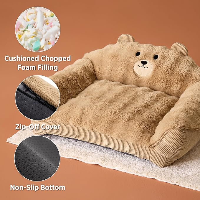 LE SURE Cute Dog Couch for Pets - Fluffy Original Bear Design Dog Beds for Medium Dogs, Pet Sofa with Washable Cover, Supportive Dogs Sofa Bed with Removable, 36inch, Almond