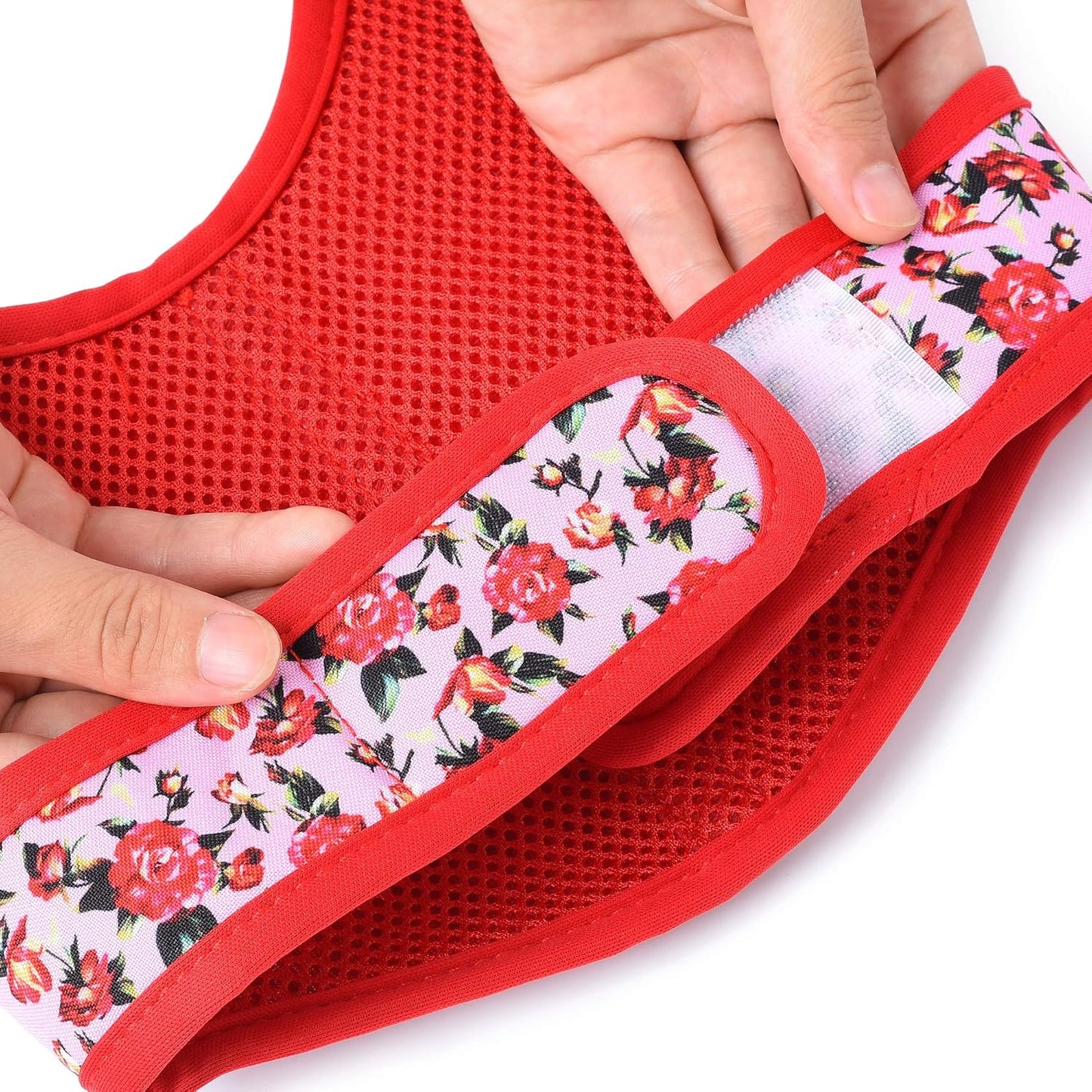 Mile High Life Velcro Dog Harness, Air Mesh Floral Vest Harness for 20 lbs Small Dogs & Cats, Easy Get on Adjustable Easy Closures Both Neck and Chest(Peony Rose, XS Chest 14"-16")