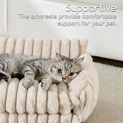 Hollypet Cat Bed Fluffy Plush Mutifuctional Double-Layer Soft Pet Couch Orthopedic Sofa Nest Beds for Small Cats and Dogs, Cream (21x15x8 inch)