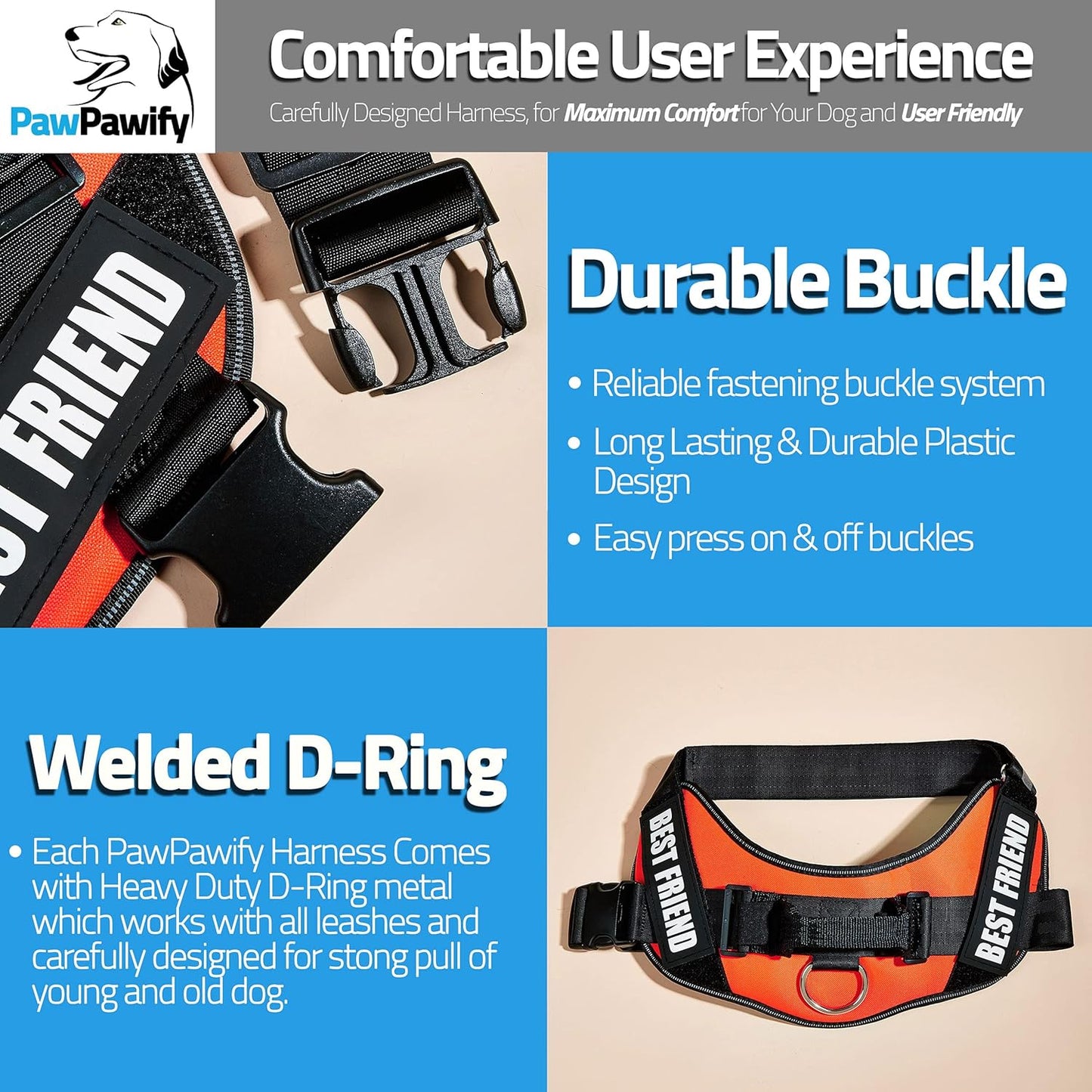 PawPawify Custom No Pull Dog Harness with Name and Phone Number, Heavy Duty Personalized Pet Vest to Prevent Tugging, Pulling, or Choking, Training and Walking (Orange, XS (Chest 14-17in))