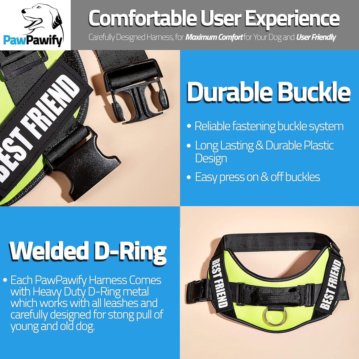 PawPawify Custom No Pull Dog Harness with Name and Phone Number, Heavy Duty Personalized Pet Vest to Prevent Tugging, Pulling, or Choking, Training and Walking (Green, S (Chest 16-21in))