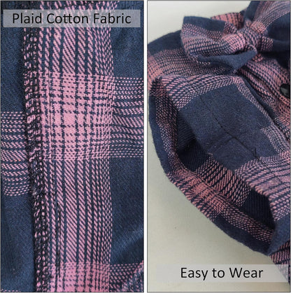 Plaid Dog Shirt,Gentle Soft Casual Pet Shirt Clothes, Dog Cotton Shirt with Bow Tie for Wedding,Christmas Costumes(Pink&Blue, Large)