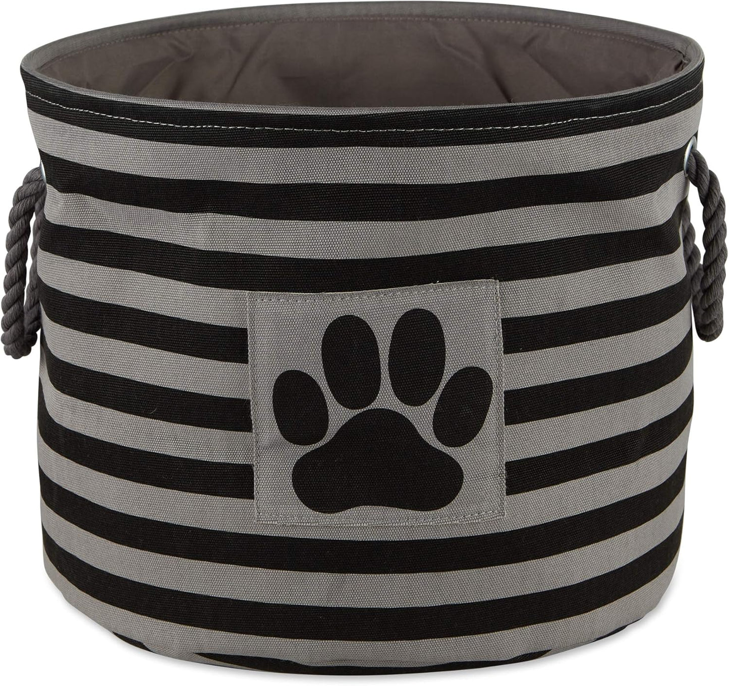 Bone Dry Pet Storage Collection Striped Paw Patch Bin, Black, Small Round