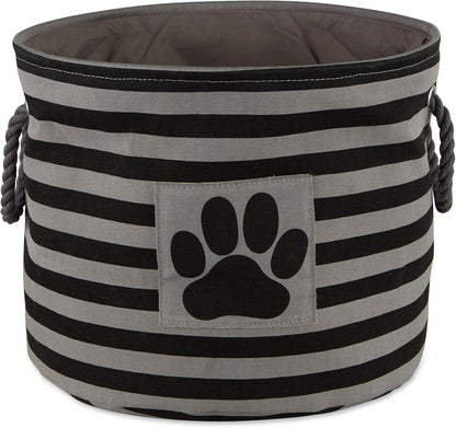 Bone Dry Pet Storage Collection Striped Paw Patch Bin, Black, Small Round