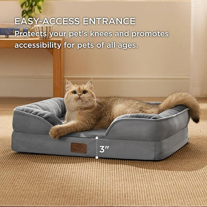 Bedsure Orthopedic Dog Beds for Extra Small Dogs- Washable Dog Cat Bed Waterproof, Comfort Pet Couch Sofa with Washable Removable Cover, Pets Bed with Nonskid Bottom, Grey, 20"