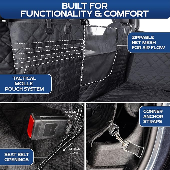 XL Floor Cover with Door Protection and Tactical MOLLE System - As Seen on Shark Tank - Fits Full-Size Crew Cab Trucks with Fold Up Seats, Waterproof & Machine Washable – XL Dog Hammock for Truck