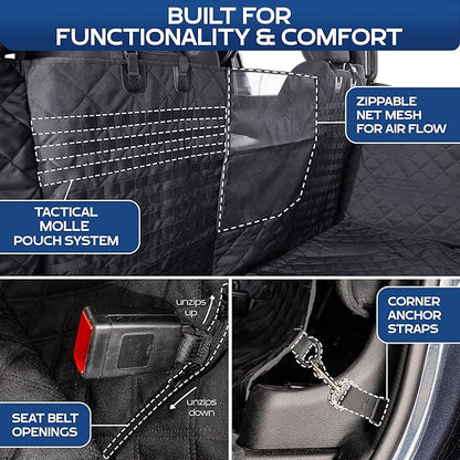 XL Floor Cover with Door Protection and Tactical MOLLE System - As Seen on Shark Tank - Fits Full-Size Crew Cab Trucks with Fold Up Seats, Waterproof & Machine Washable – XL Dog Hammock for Truck