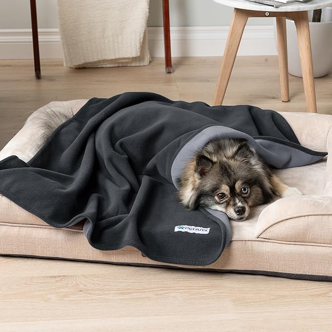 PetAmi Waterproof Dog Blanket for Small Medium Pets Dogs Cats, Pet Couch Cover Protector for Furniture, Reversible Washable Soft Fleece Cat Blanket for Bed Couch Sofa, 29x40 (Gray/Light Gray)