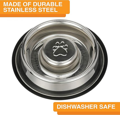 Neater Pet Brands Stainless Steel Slow Feed Bowl - Non-Tip & Non-Skid - Stops Dog Food Gulping, Bloat, Indigestion, and Rapid Eating (3 Cup)