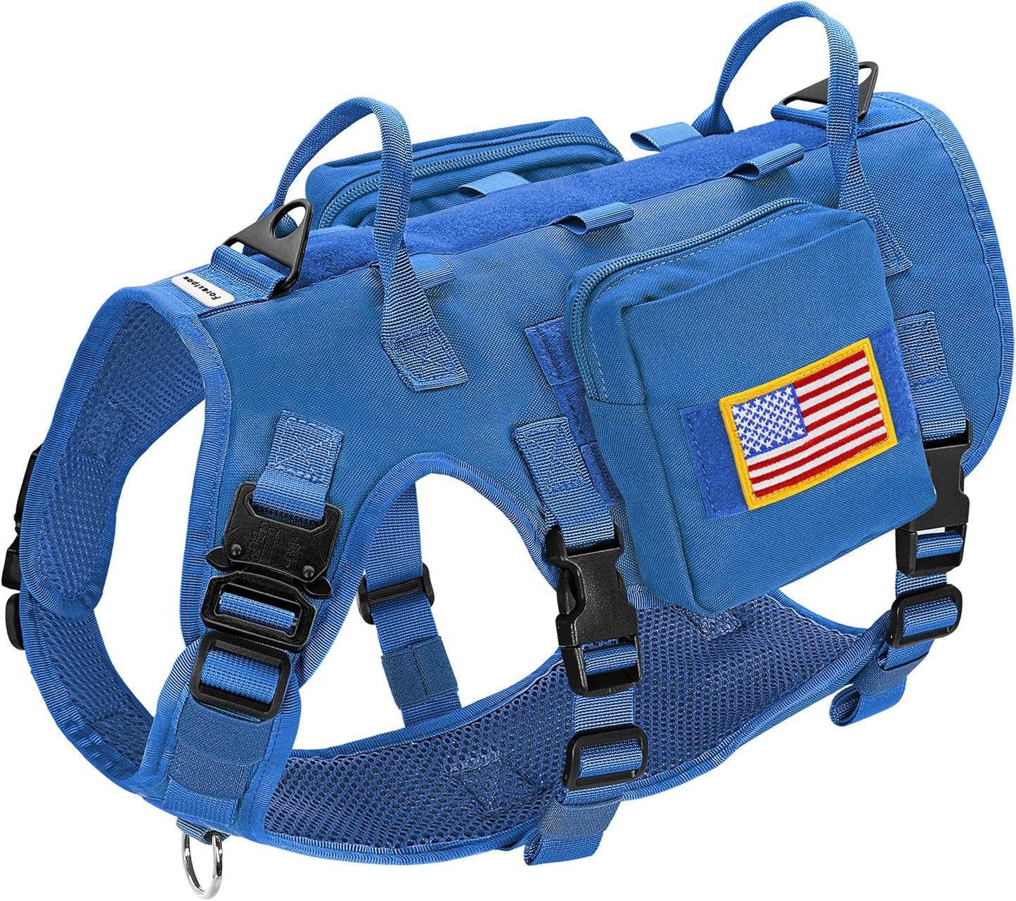 Forestpaw Dog Harness Medium Sized,Tactical Dog Harness with Handle,No Pull Military Style Service Dog Vest with Pockets Adjustable for Medium Large Dogs,Blue,Chest 15.5-25.5"