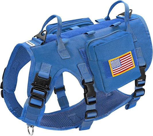 Forestpaw Dog Harness Medium Sized,Tactical Dog Harness with Handle,No Pull Military Style Service Dog Vest with Pockets Adjustable for Medium Large Dogs,Blue,Chest 21.5-45"