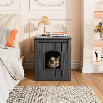 Outdoor Cat House Weatherproof, Feral Clawsable Cat Houses for Outdoor Indoor Cats Shelter, Insulated for Winter Outside, Durable Resin Material for Garden, Patio, Easy to Assemble, Black