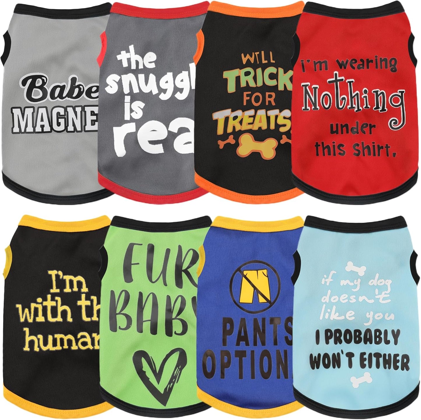 Elevate Your Pet's Seasonal Style with Playful Panache: 8-Piece Set of Dog Shirts Featuring Hilarious Printed Patterns, ensuring Airy Comfort for Summer and Timeless Fall Classics 8pc Medium