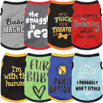 Elevate Your Pet's Seasonal Style with Playful Panache: 8-Piece Set of Dog Shirts Featuring Hilarious Printed Patterns, ensuring Airy Comfort for Summer and Timeless Fall Classics 8pc Medium