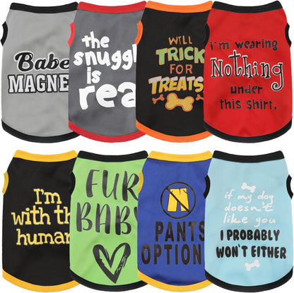 Upgrade Your Pet's Seasonal Wardrobe with Playful Flair: an 8-Piece Set of Dog Shirts Boasting Hilarious Printed Patterns, Ensuring Airy Comfort Throughout Summer and Fall Classic 8pc XX-Large