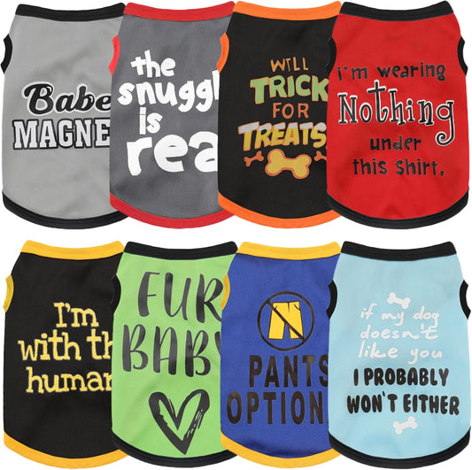 Upgrade Your Pet's Seasonal Wardrobe with Playful Flair: an 8-Piece Set of Dog Shirts Boasting Hilarious Printed Patterns, Ensuring Airy Comfort Throughout Summer and Fall Classic 8pc 3X-Large