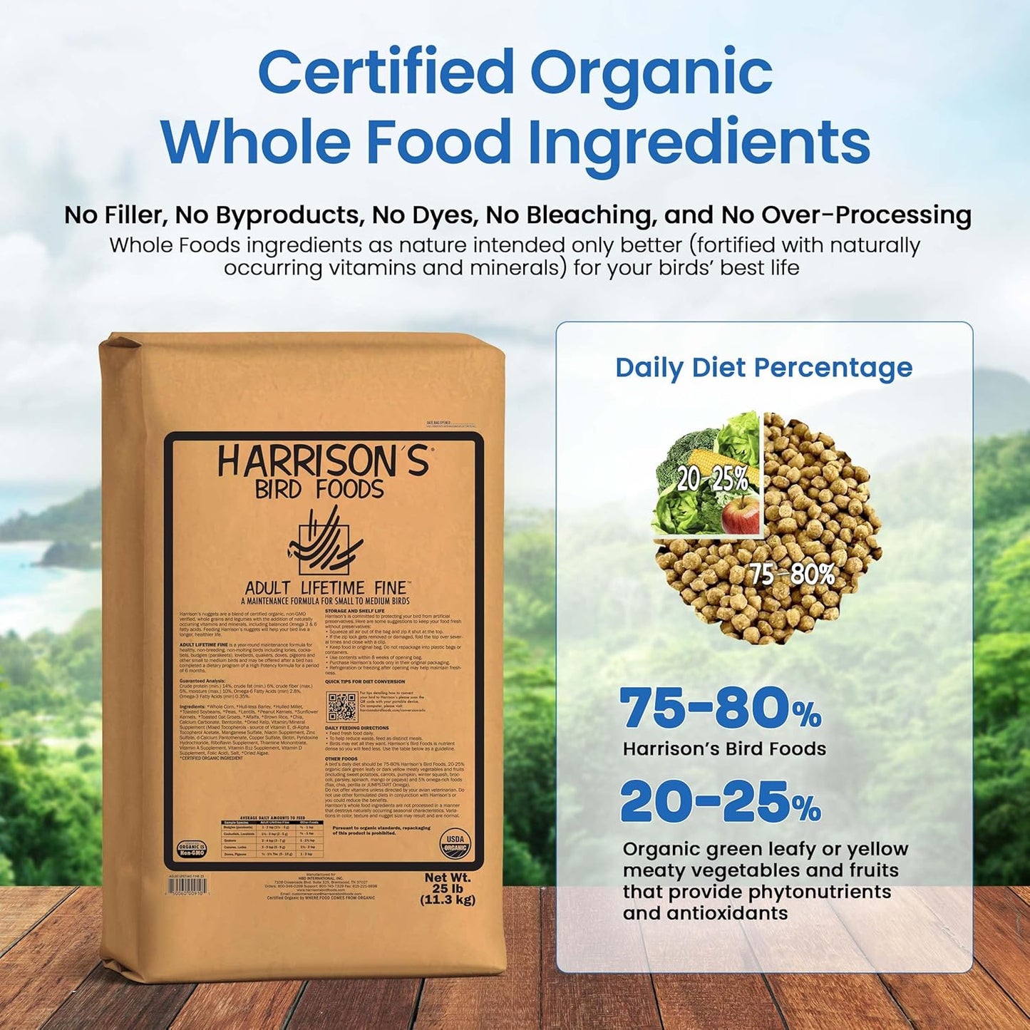 Harrison's Bird Foods Bird Food Adult Lifetime Fine Certified Organic Non-GMO Formula Bird Food 25lb
