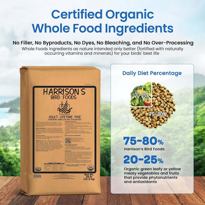 Harrison's Bird Foods Bird Food Adult Lifetime Fine Certified Organic Non-GMO Formula Bird Food 25lb
